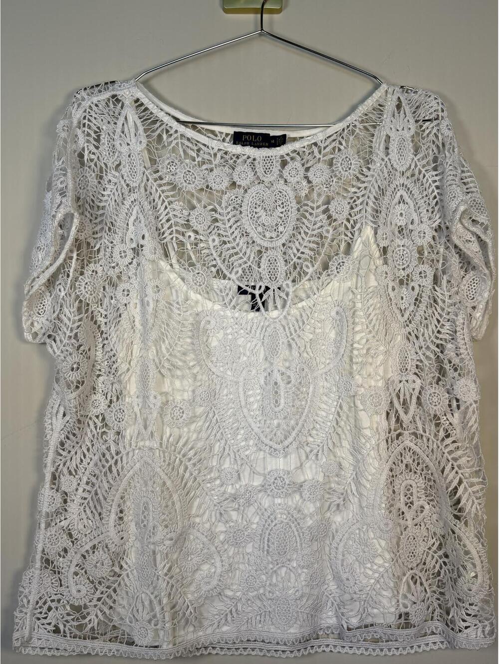 Polo Ralph Lauren‎ white crochet top with white undershirt size Medium